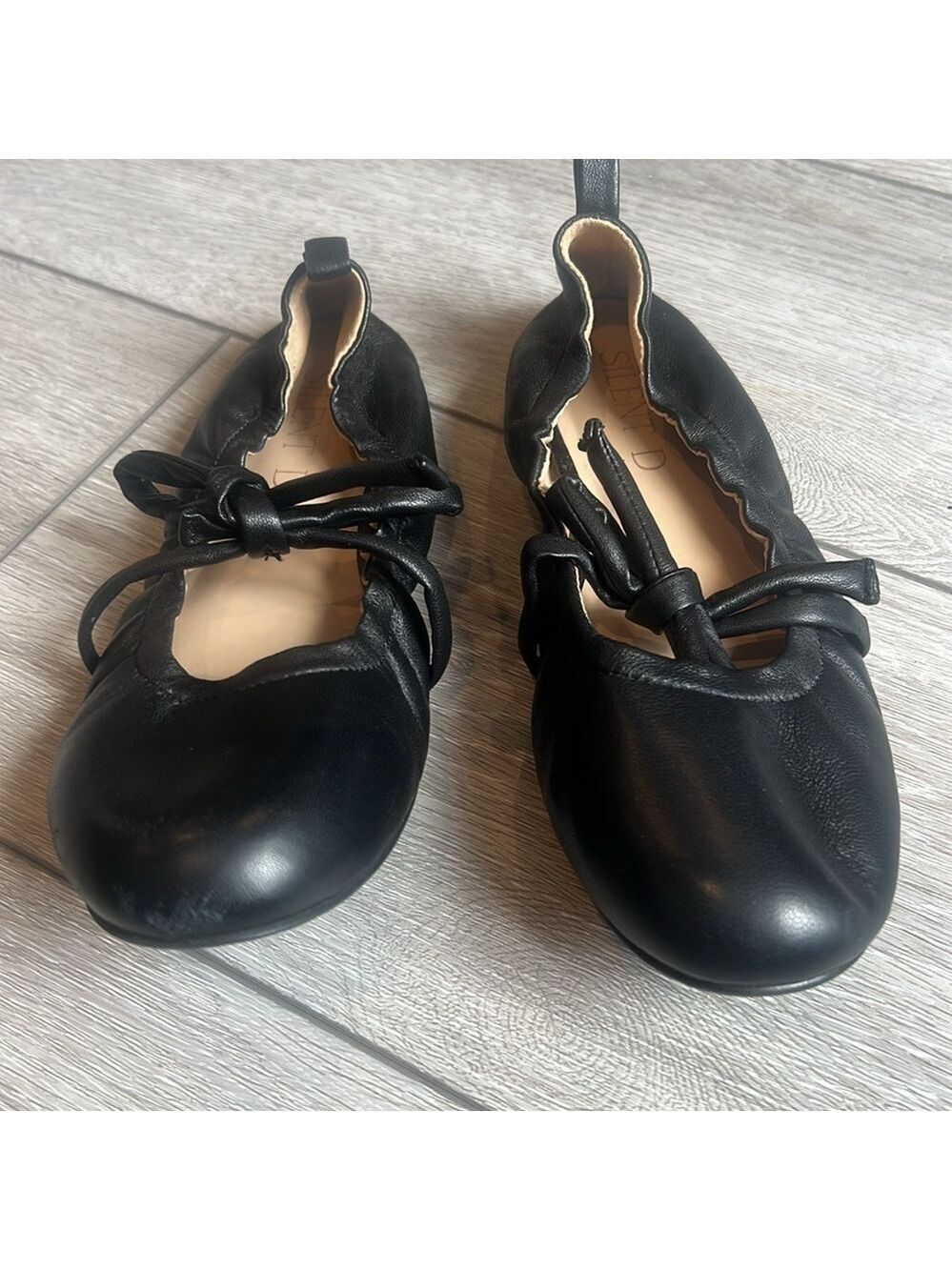 Silent D Bella black leather slip on tie ballet flats size 37/6 - Picture 4 of 14
